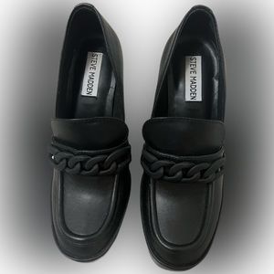Steve Madden Rhylee Women's Leather Slip-On Loafer Heels in black, size 36!